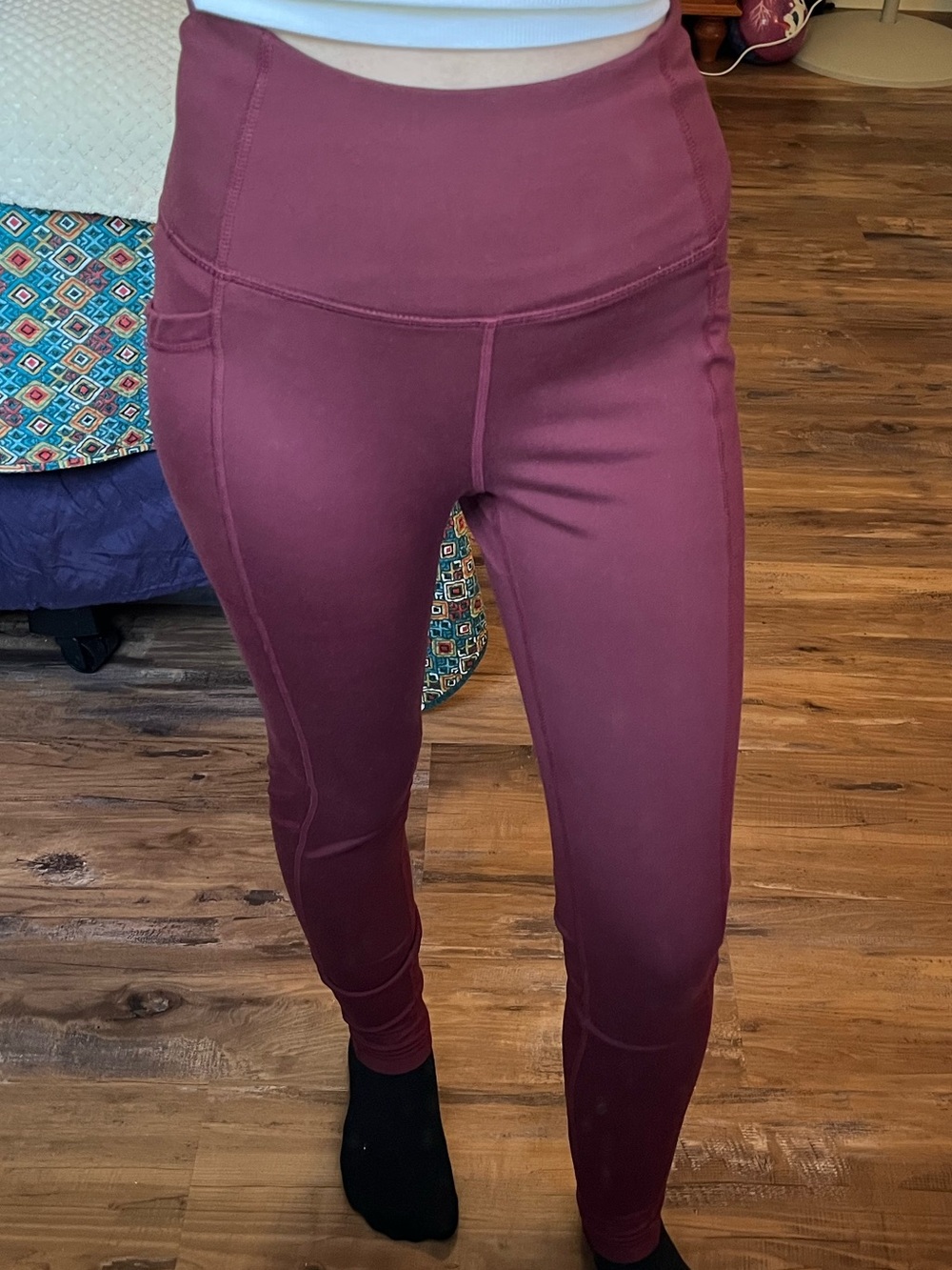 Mondetta Maroon Fleece Leggings with Side Pockets